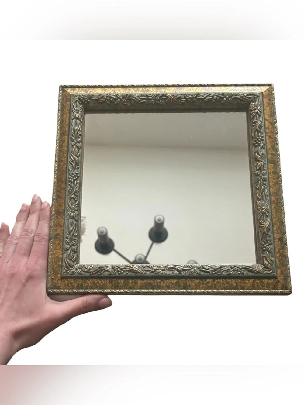 Vintage Ornate Square Wall Mirror – Gold Gilt with Blue & Red Accents
